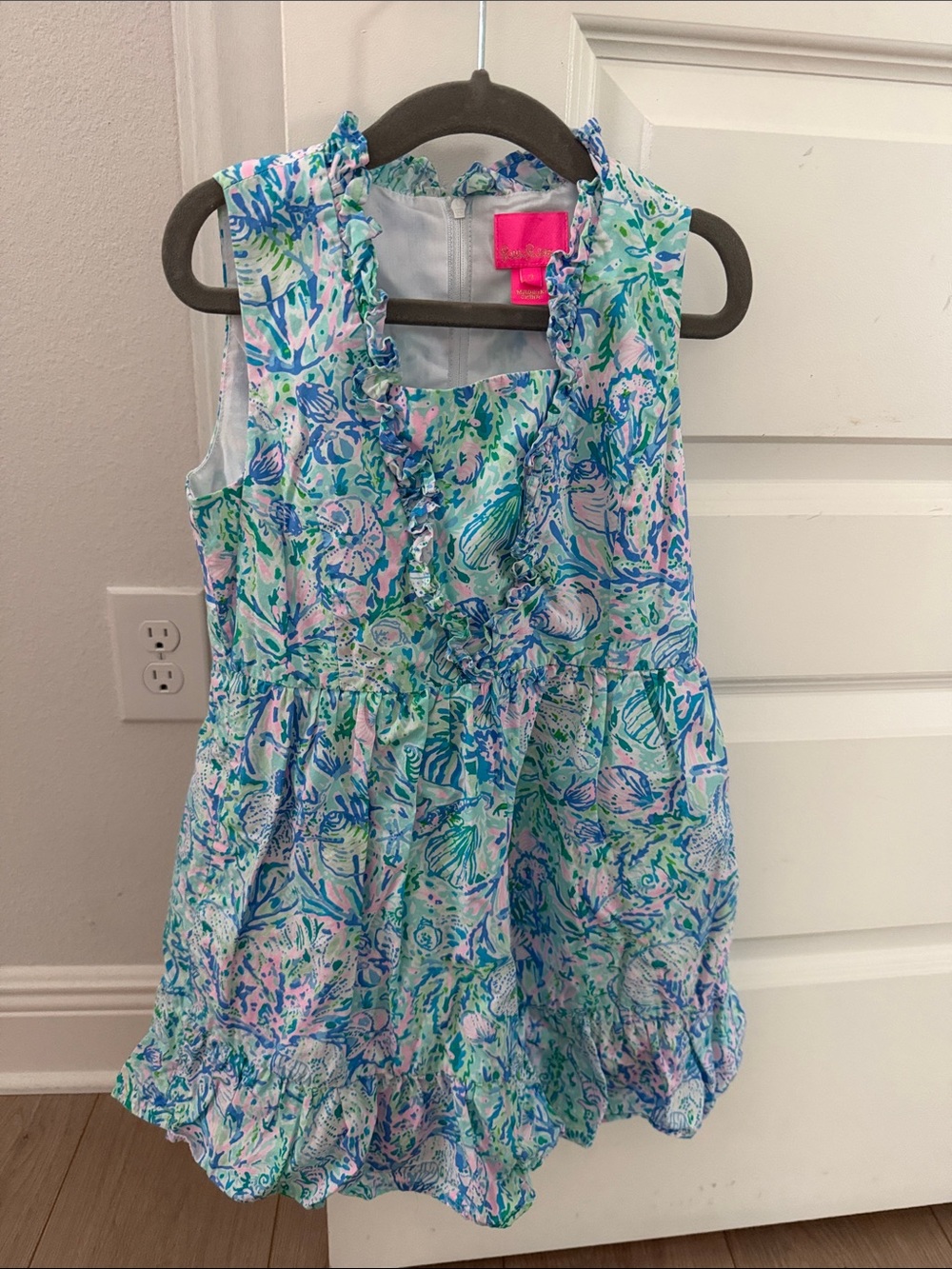 Girls Lilly Pulitzer Sleeveless Ruffle Sundress 6-7 Blue, Green, Pink Floral